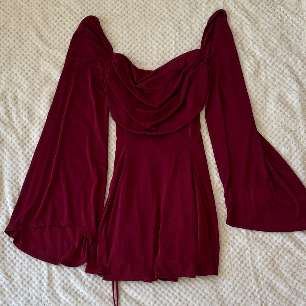 Lucy in the Sky Burgundy Off-Shoulder Mini Dress